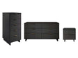 Granville 3-Piece Tall Narrow Chest, Double Dresser and Nightstand Set in Dark Grey by Manhattan Comfort at Eve Furniture