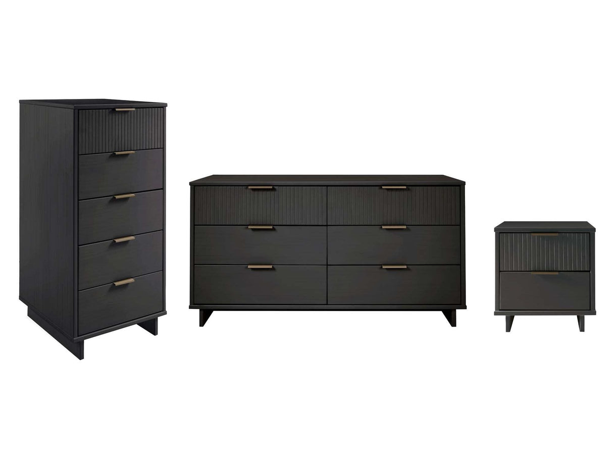 Granville 3-Piece Tall Narrow Chest, Double Dresser and Nightstand Set in Dark Grey by Manhattan Comfort at Eve Furniture