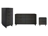 Granville 3-Piece Tall Narrow Chest, Double Dresser and Nightstand Set in Dark Grey by Manhattan Comfort at Eve Furniture