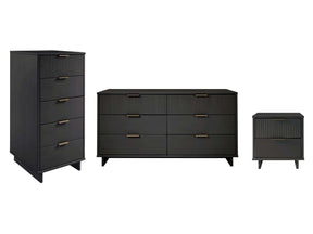 Granville 3-Piece Tall Narrow Chest, Double Dresser and Nightstand Set in Dark Grey by Manhattan Comfort at Eve Furniture