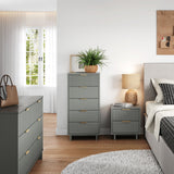 Granville 3-Piece Tall Narrow Chest, Double Dresser and Nightstand Set in Light Grey by Manhattan Comfort at Eve Furniture