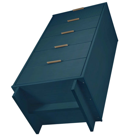 Granville 3-Piece Tall Narrow Chest, Double Dresser and Nightstand Set in Midnight Blue by Manhattan Comfort at Eve Furniture
