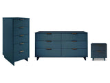 Granville 3-Piece Tall Narrow Chest, Double Dresser and Nightstand Set in Midnight Blue by Manhattan Comfort at Eve Furniture
