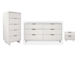 Granville 3-Piece Tall Narrow Chest, Double Dresser and Nightstand Set in White by Manhattan Comfort at Eve Furniture