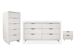 Granville 3-Piece Tall Narrow Chest, Double Dresser and Nightstand Set in White by Manhattan Comfort at Eve Furniture