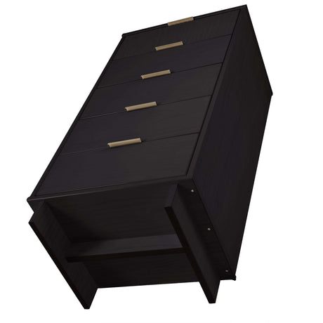 Granville 3-Piece Tall Narrow Chest, Double Dresser Set and Standard Dresser Set in Black by Manhattan Comfort at Eve Furniture