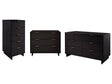 Granville 3-Piece Tall Narrow Chest, Double Dresser Set and Standard Dresser Set in Black by Manhattan Comfort at Eve Furniture