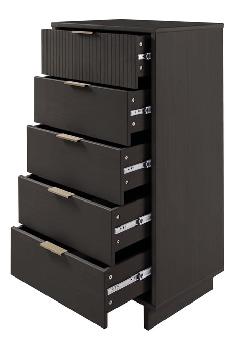 Granville 3-Piece Tall Narrow Chest, Double Dresser Set and Standard Dresser Set in Dark Grey by Manhattan Comfort at Eve Furniture