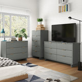 Granville 3-Piece Tall Narrow Chest, Double Dresser Set and Standard Dresser Set in Light Grey by Manhattan Comfort at Eve Furniture