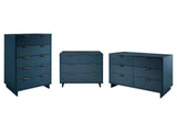Granville 3-Piece Tall Narrow Chest, Double Dresser Set and Standard Dresser Set in Midnight Blue by Manhattan Comfort at Eve Furniture