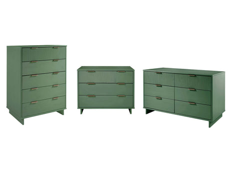 Granville 3-Piece Tall Narrow Chest, Double Dresser Set and Standard Dresser Set in Sage Green by Manhattan Comfort at Eve Furniture