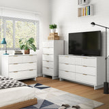 Granville 3-Piece Tall Narrow Chest, Double Dresser Set and Standard Dresser Set in White by Manhattan Comfort at Eve Furniture