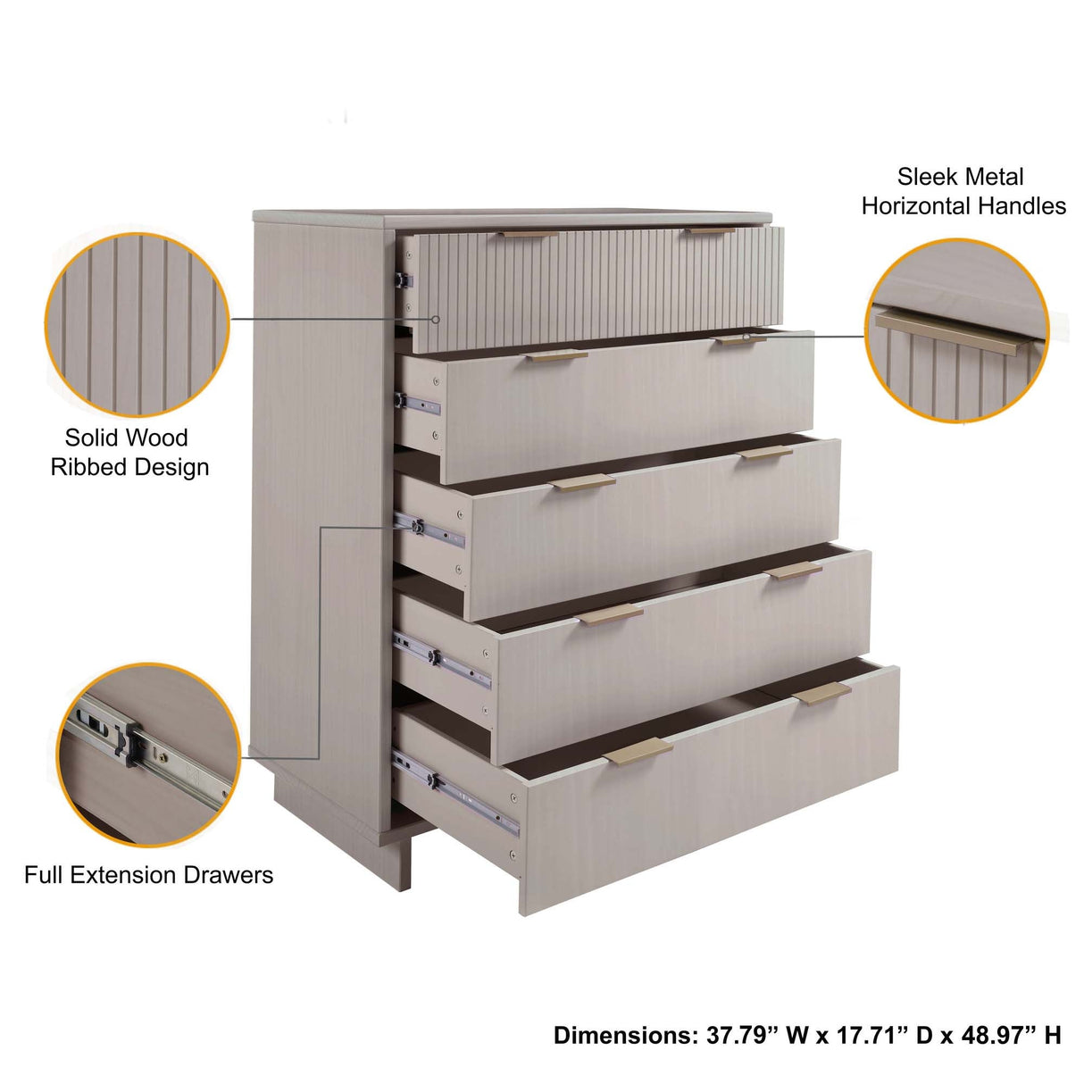 Granville 45.27 Tall Dresser in Light Grey by Manhattan Comfort at Eve Furniture
