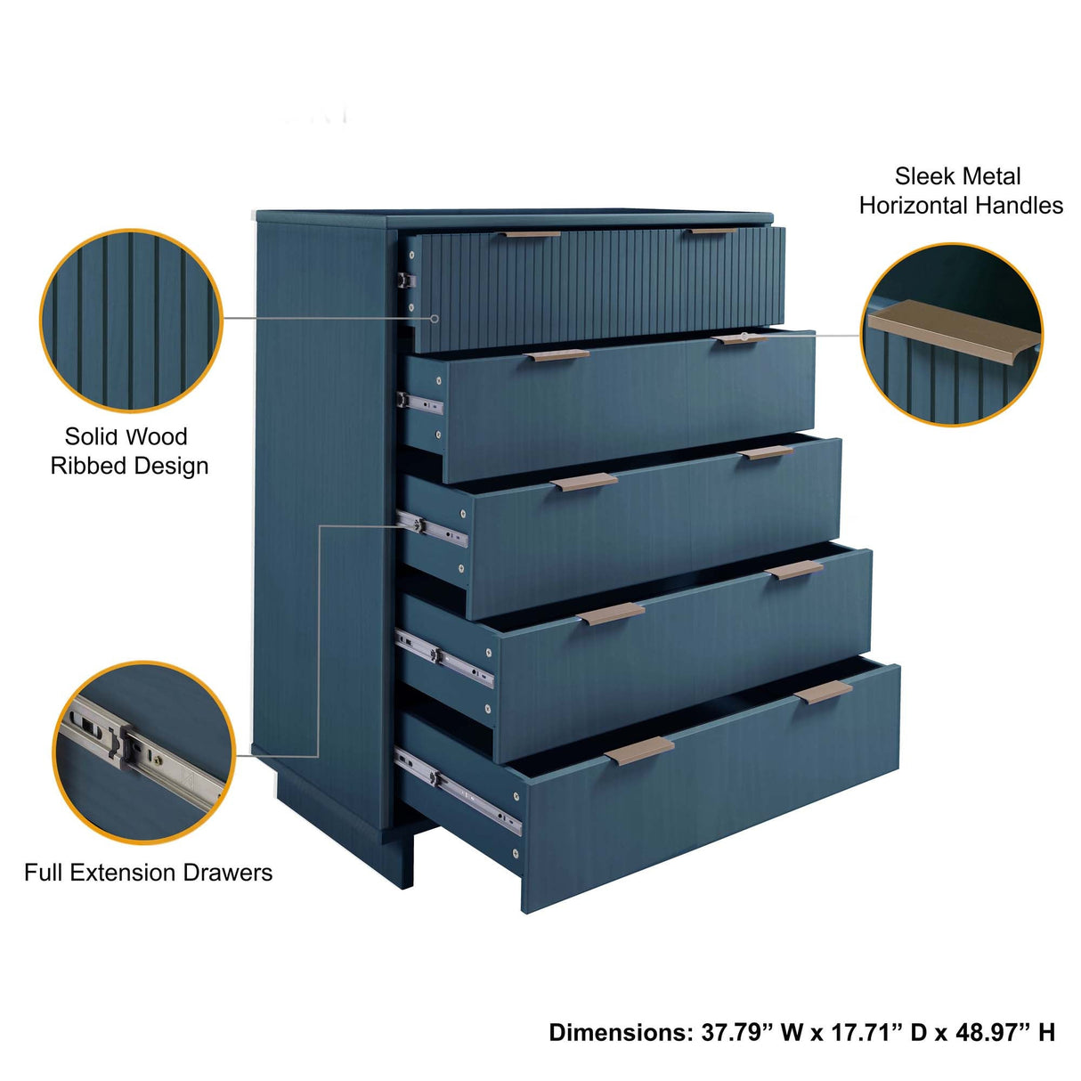 Granville 45.27 Tall Dresser in Midnight Blue by Manhattan Comfort at Eve Furniture