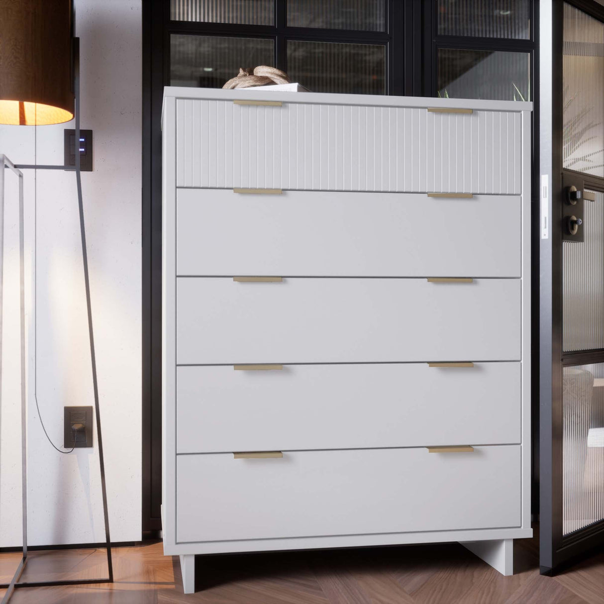 Granville 45.27 Tall Dresser in White by Manhattan Comfort at Eve Furniture