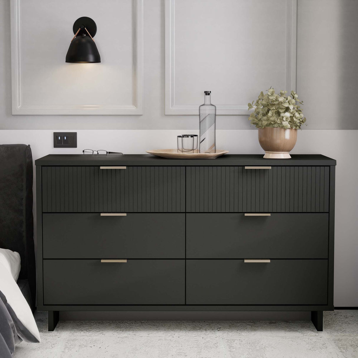 Granville 55.07 Double Wide Dresser in Dark Grey by Manhattan Comfort at Eve Furniture