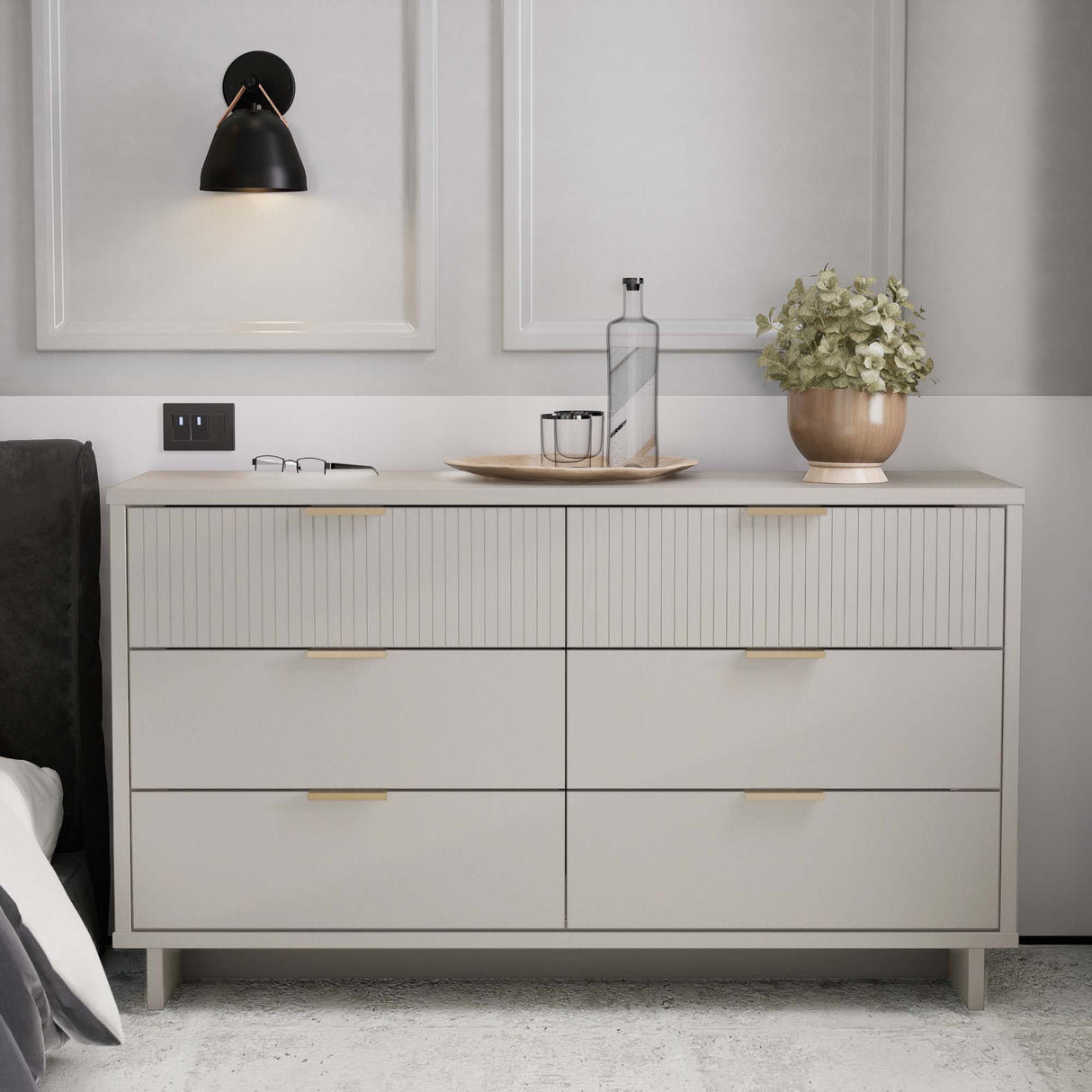 Granville 55.07 Double Wide Dresser in Light Grey by Manhattan Comfort at Eve Furniture