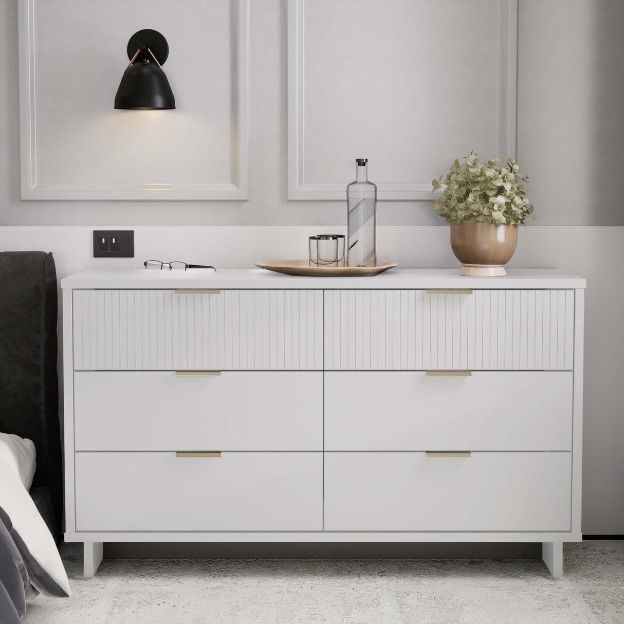 Granville 55.07 Double Wide Dresser in White by Manhattan Comfort at Eve Furniture