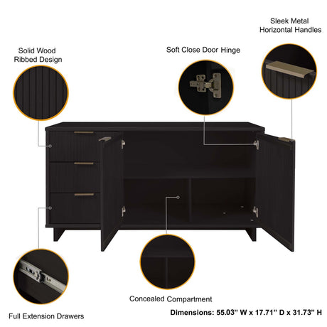 Granville 55.07 Sideboard in Black by Manhattan Comfort at Eve Furniture