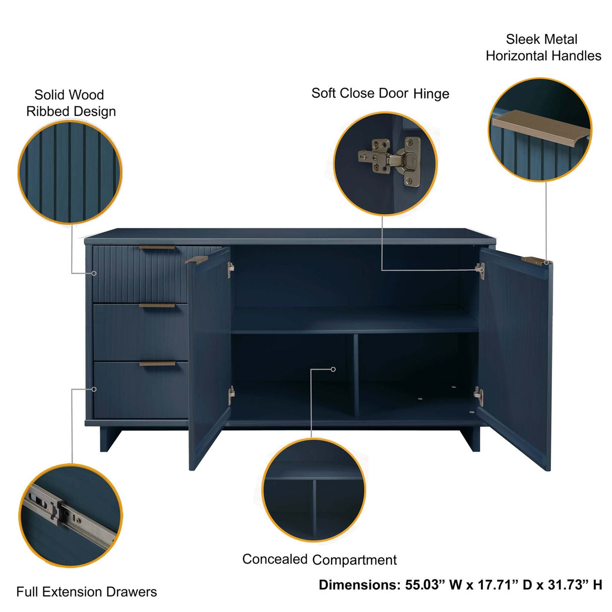 Granville 55.07 Sideboard in Midnight Blue by Manhattan Comfort at Eve Furniture