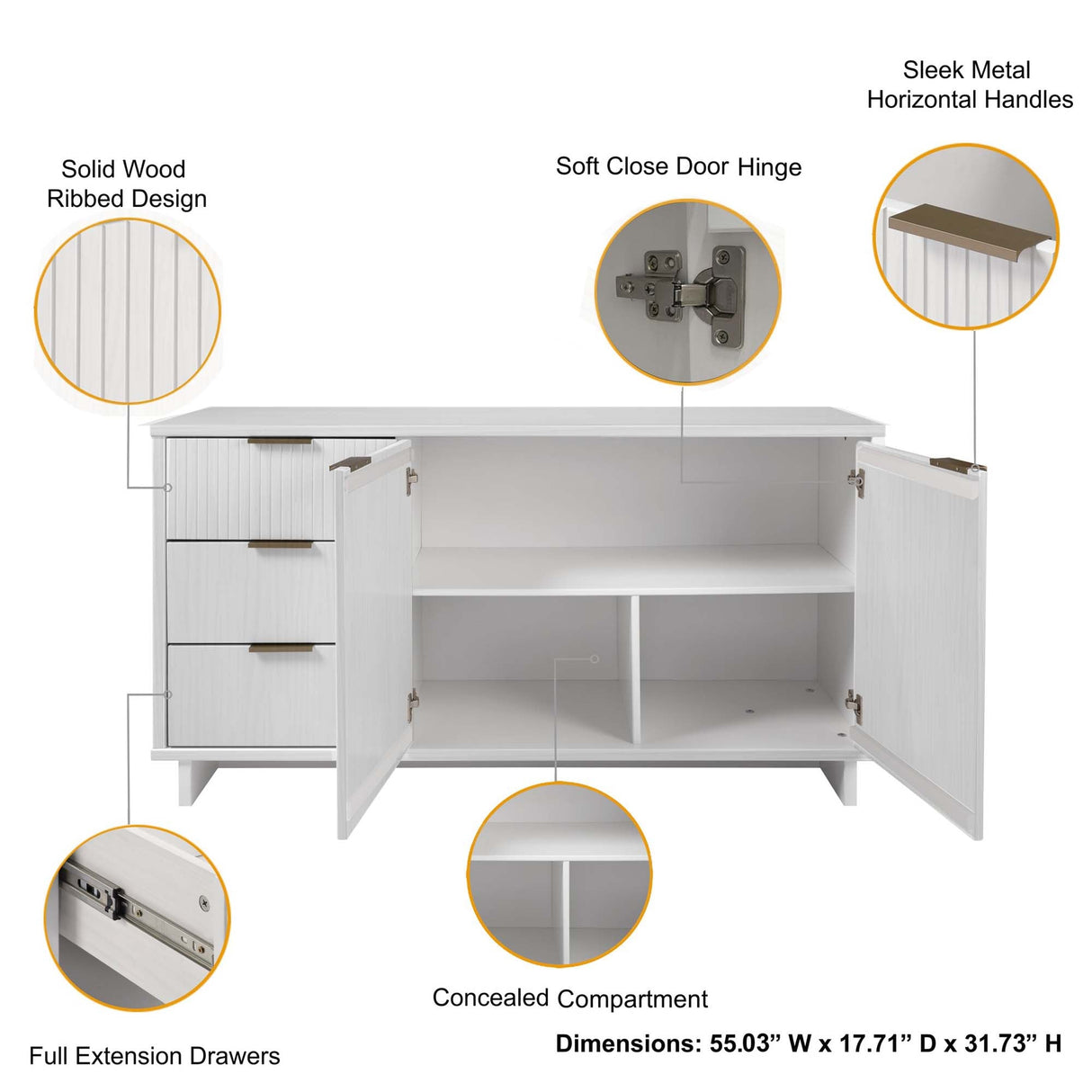 Granville 55.07 Sideboard in White by Manhattan Comfort at Eve Furniture