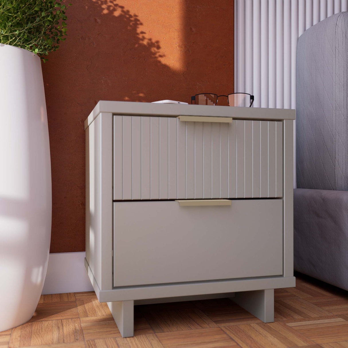 Granville Nightstand 2.0 in Light Grey by Manhattan Comfort at Eve Furniture
