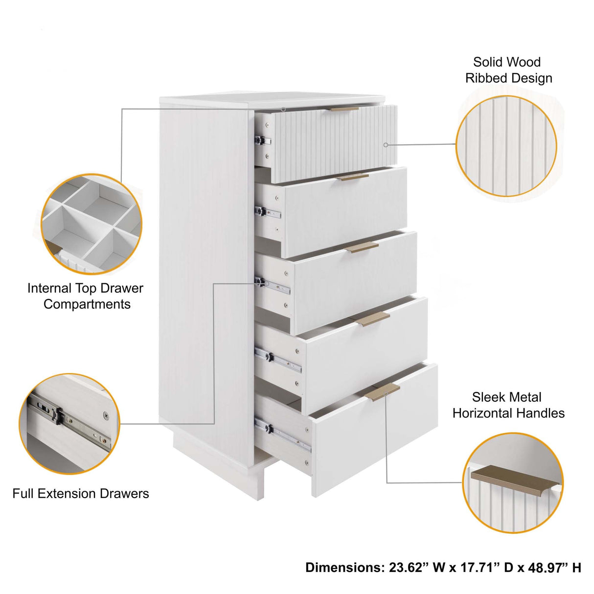 Granville Tall 23.62 Narrow Dresser in White by Manhattan Comfort at Eve Furniture