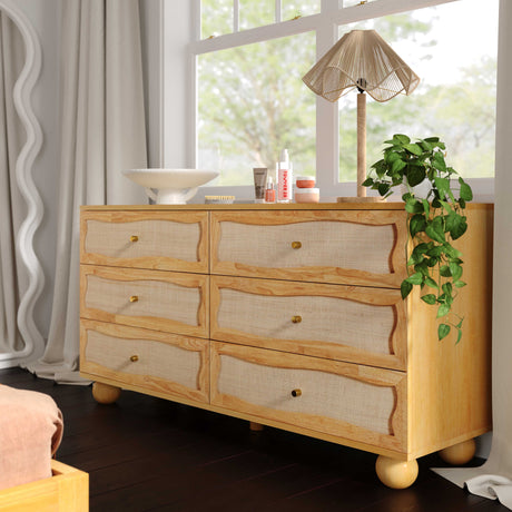 Grappa Natural Wood & Rattan Wavy Dresser by TOV Furniture at Eve Furniture