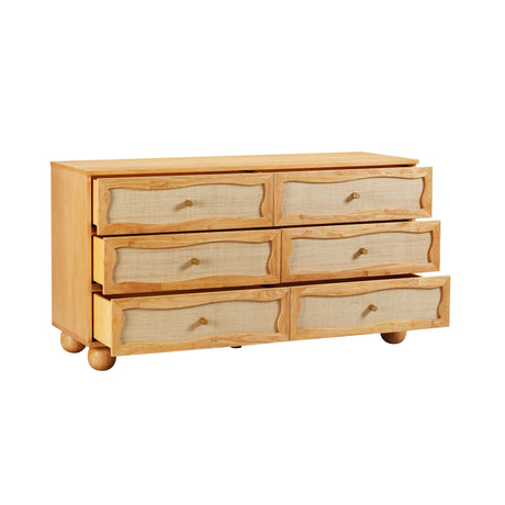 Grappa Natural Wood & Rattan Wavy Dresser by TOV Furniture at Eve Furniture