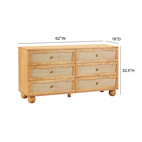 Grappa Natural Wood & Rattan Wavy Dresser by TOV Furniture at Eve Furniture