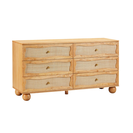Grappa Natural Wood & Rattan Wavy Dresser by TOV Furniture at Eve Furniture