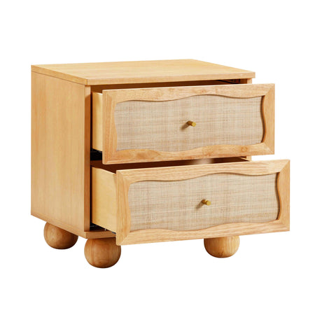 Grappa Natural Wood & Rattan Wavy Nightstand by TOV Furniture at Eve Furniture