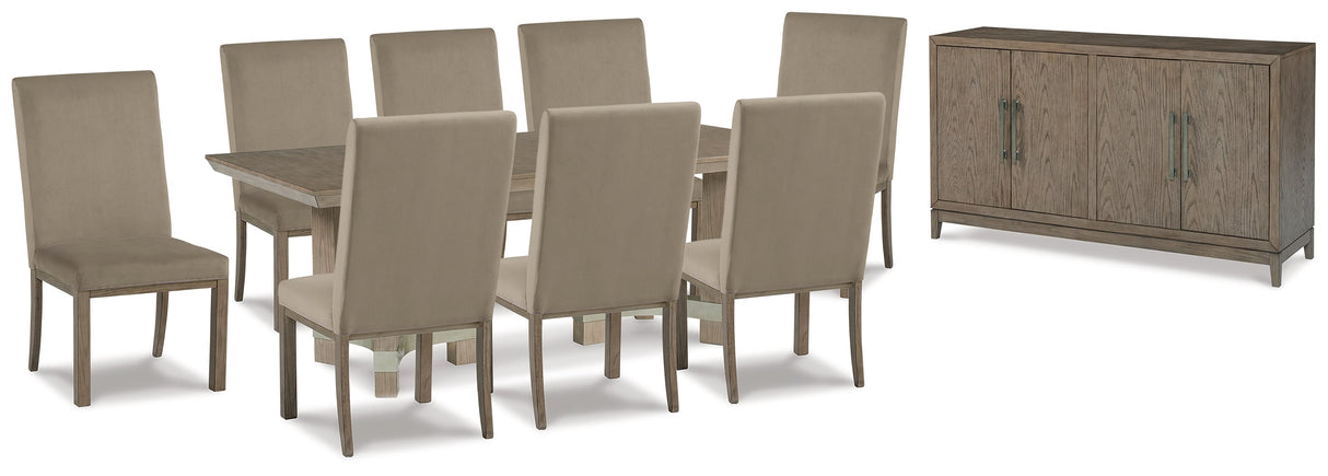 Chrestner Gray Dining Table and 8 Chairs with Server