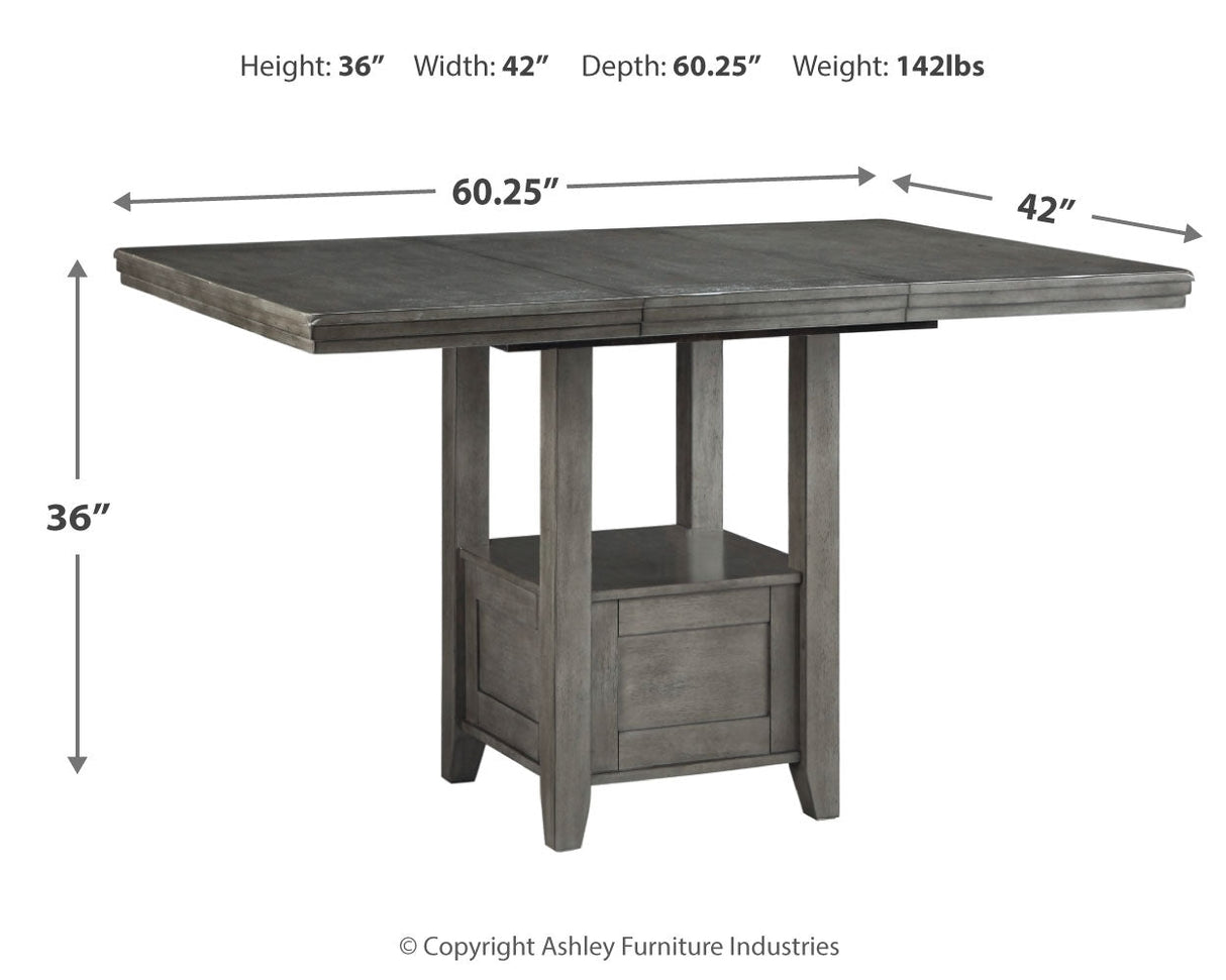 Hallanden Gray Counter Height Dining Table and 4 Barstools with Server