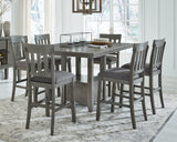 Hallanden Gray Counter Height Dining Table and 6 Barstools with Server