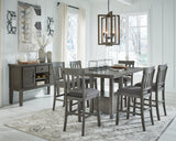 Hallanden Gray Counter Height Dining Table and 6 Barstools with Server