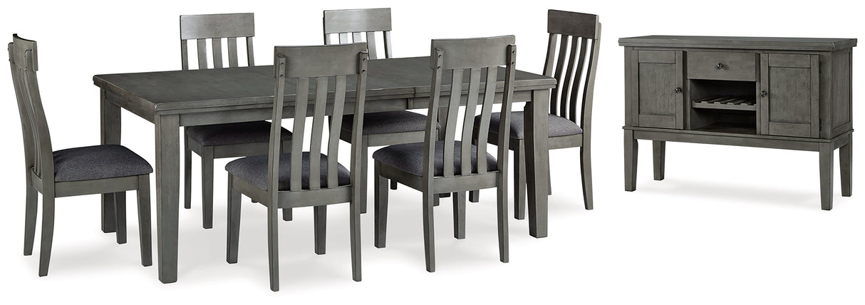 Hallanden Gray Dining Table and 6 Chairs with Server