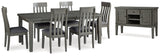 Hallanden Gray Dining Table and 6 Chairs with Server