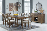 Moriville Grayish Brown Dining Table and 6 Chairs with Server