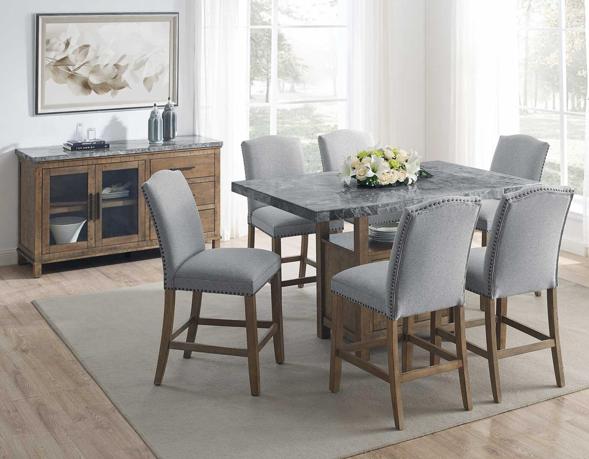 Grayson Gray 24″ Counter Stool, Upholstered with Nailhead by Steve Silver at Eve Furniture