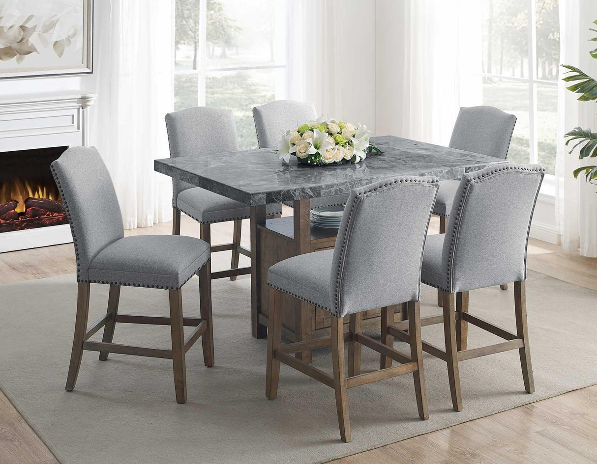 Grayson Gray 24″ Counter Stool, Upholstered with Nailhead by Steve Silver at Eve Furniture