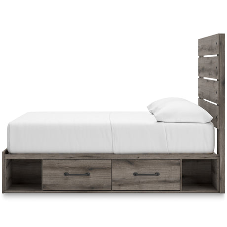 Graystorm Brown Gray Panel Storage Bedroom Set with 2 One-Side Drawers by Ashley at Eve Furniture