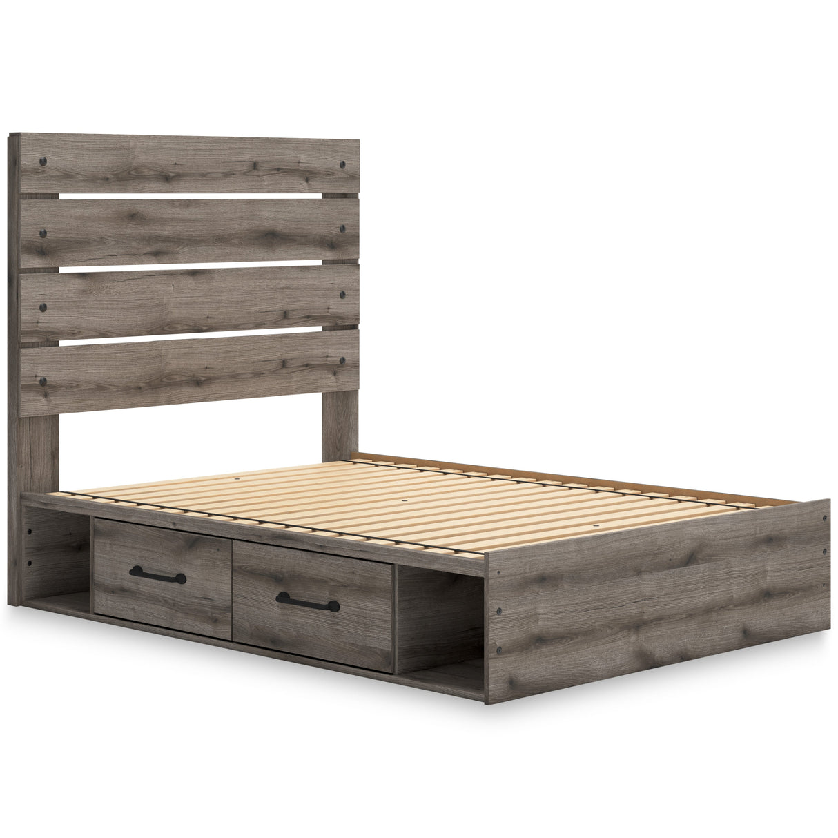 Graystorm Brown Gray Storage Panel Bedroom Set with 4 Side Drawers by Ashley at Eve Furniture