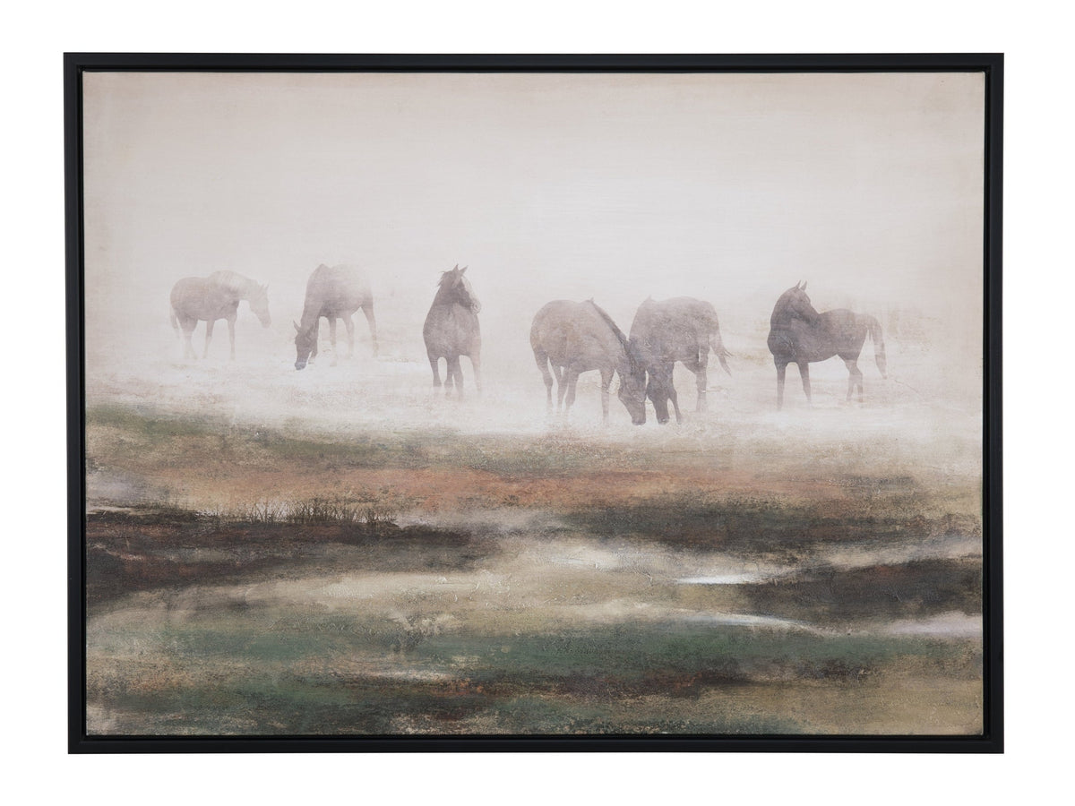 Grazing Stallions Green/Brown Canvas by Crestview at Eve Furniture