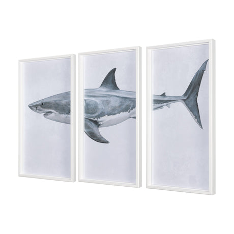 Great White Shark by Ariana a Triptych Hand Embellished Textured Framed Art Print Matted under Glass by Mercana at Eve Furniture