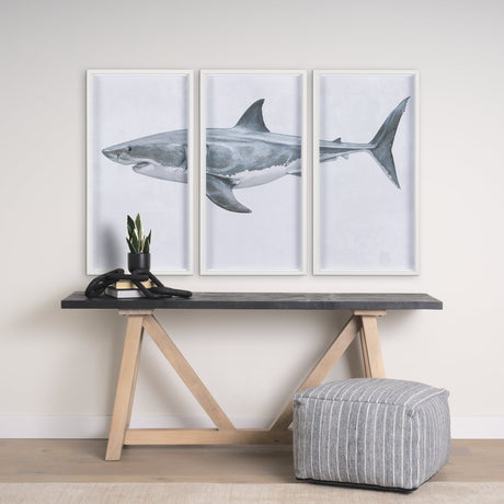 Great White Shark by Ariana a Triptych Hand Embellished Textured Framed Art Print Matted under Glass by Mercana at Eve Furniture