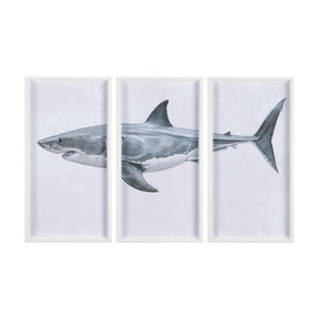 Great White Shark by Ariana a Triptych Hand Embellished Textured Framed Art Print Matted under Glass by Mercana at Eve Furniture