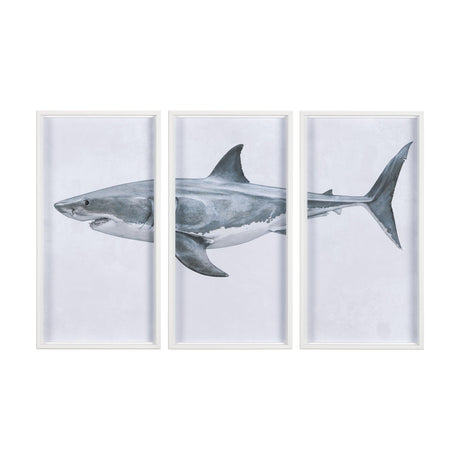 Great White Shark by Ariana a Triptych Hand Embellished Textured Framed Art Print Matted under Glass by Mercana at Eve Furniture