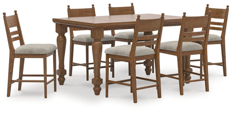 Greddinton Brown Counter Height Dining Table and 6 Barstools by Ashley at Eve Furniture