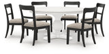 Greddinton White Dining Table with 6 Black Chairs by Ashley at Eve Furniture